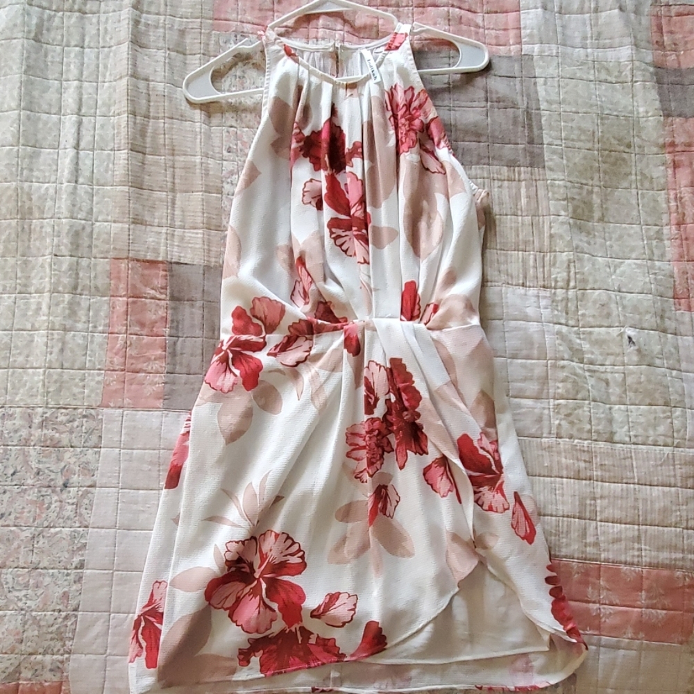 Cream/tan/red/pink halter dress